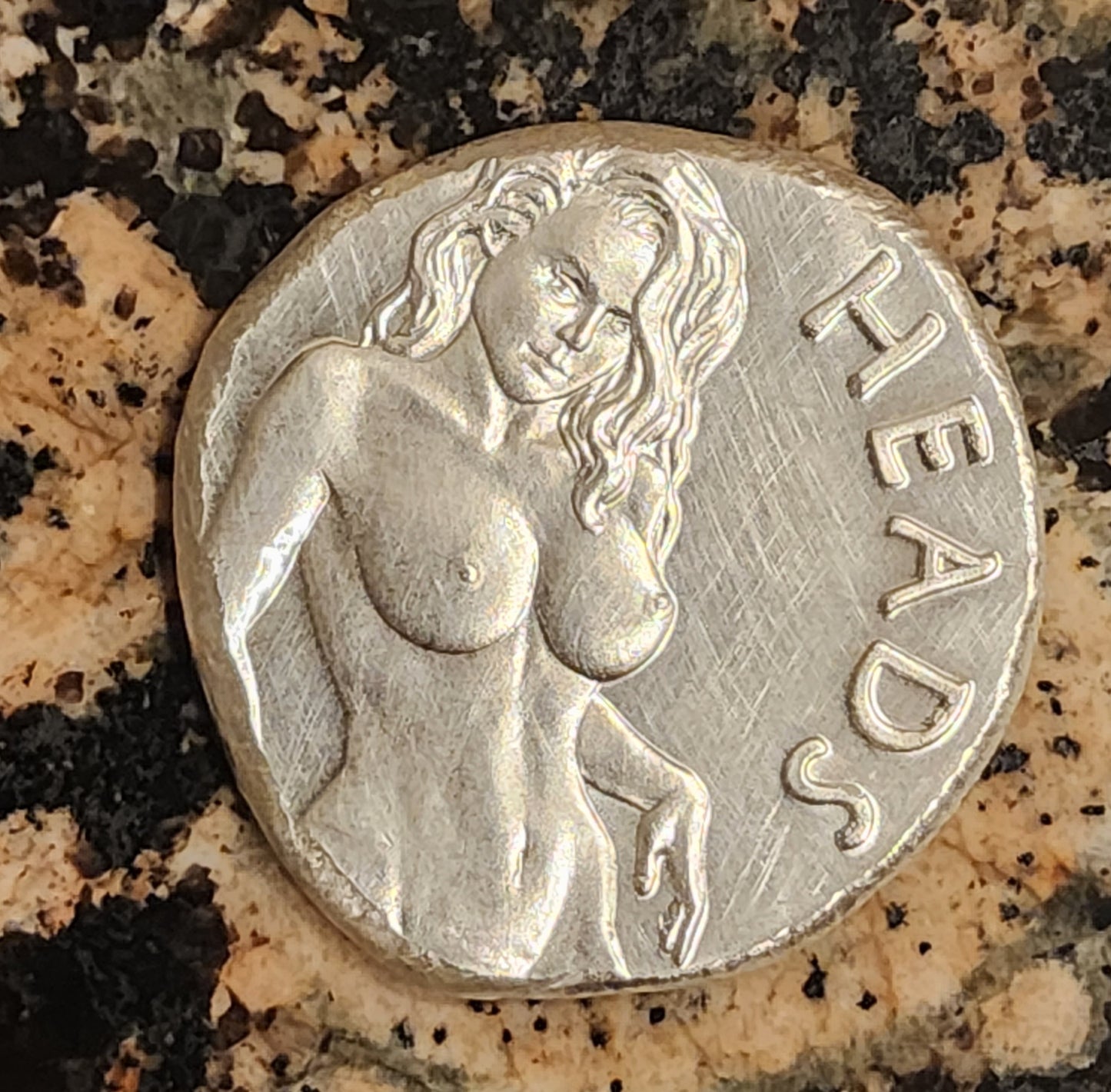 Heads Tails Hand Poured Sexy Woman .999 Silver Round 1+ Troy Ounce w/ COA