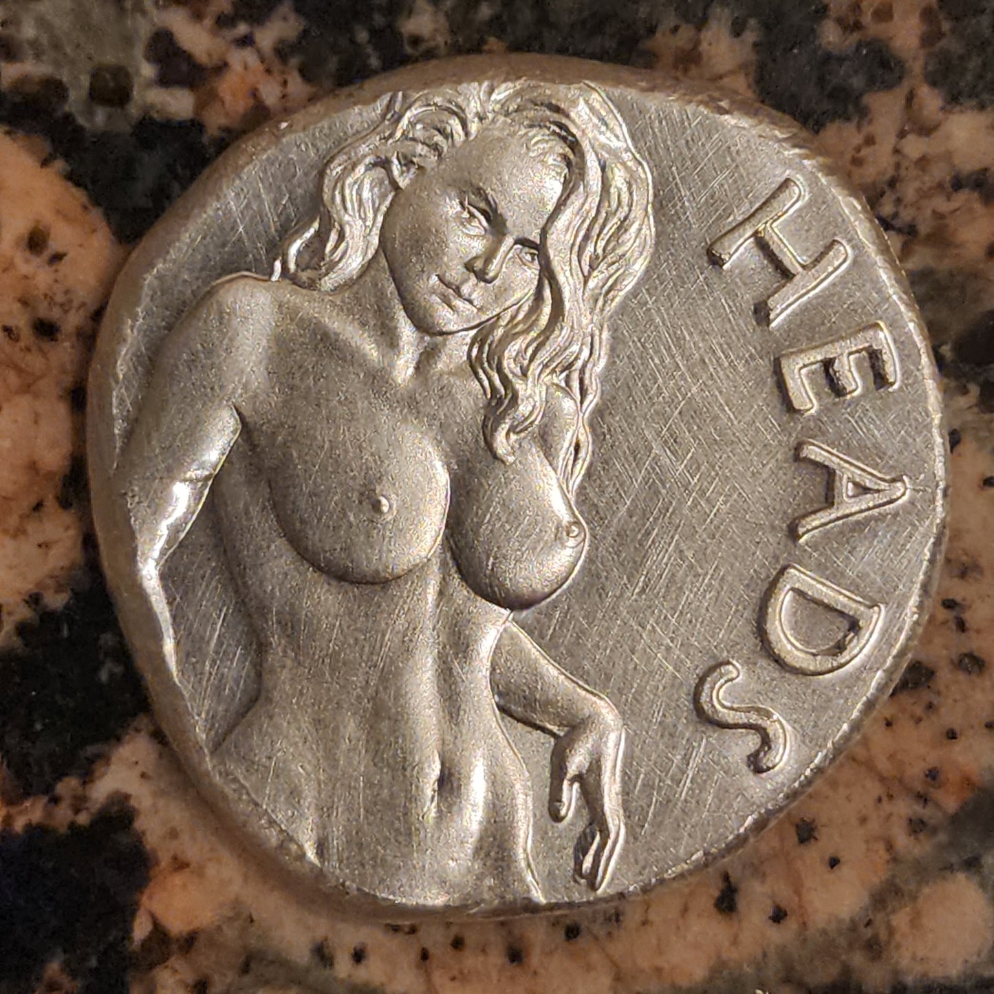 Heads Tails Hand Poured Sexy Woman .999 Silver Round 1+ Troy Ounce w/ COA