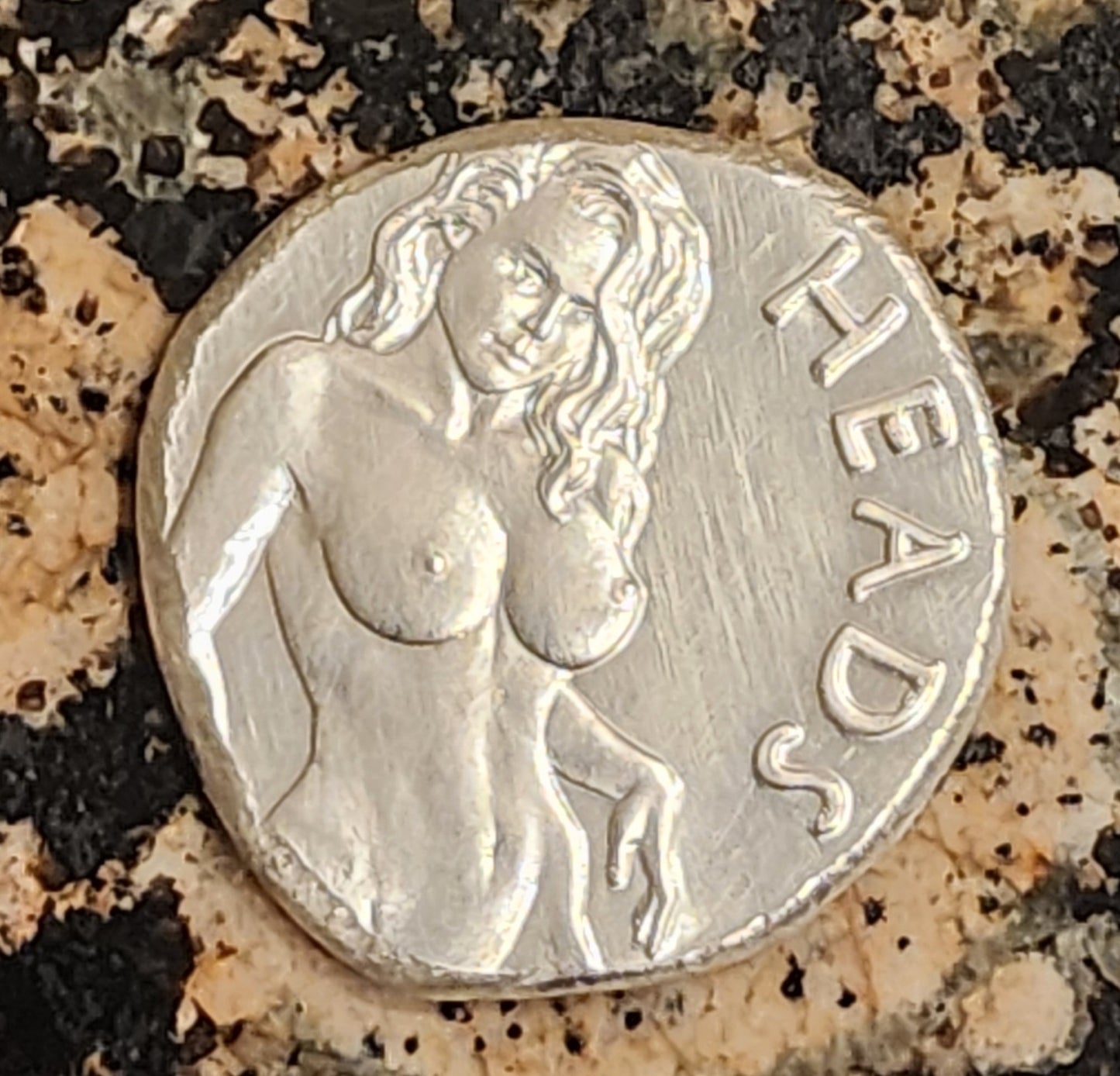 Heads Tails Hand Poured Sexy Woman .999 Silver Round 1+ Troy Ounce w/ COA