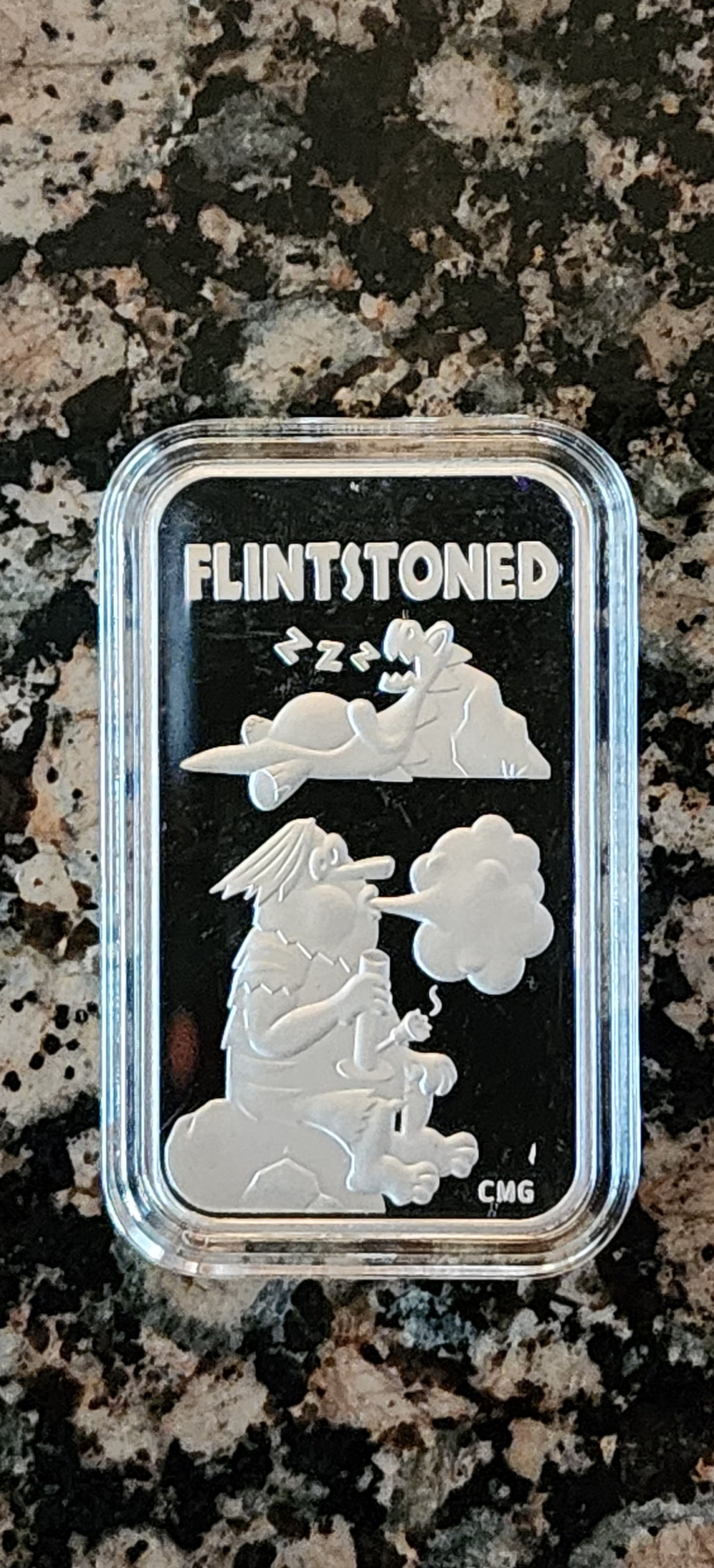 2023 Flintstones FlintSTONED 1 Oz .999 CMG Mint Silver Art Bar Rare w/ COA