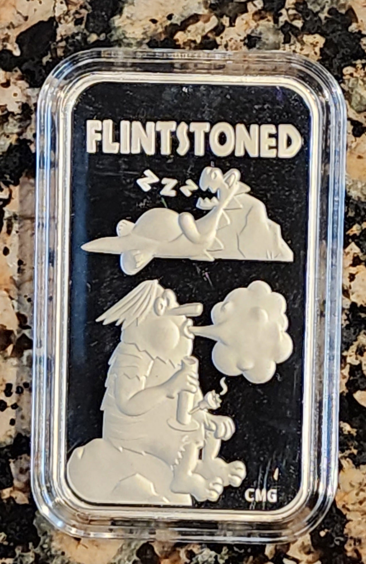 2023 Flintstones FlintSTONED 1 Oz .999 CMG Mint Silver Art Bar Rare w/ COA