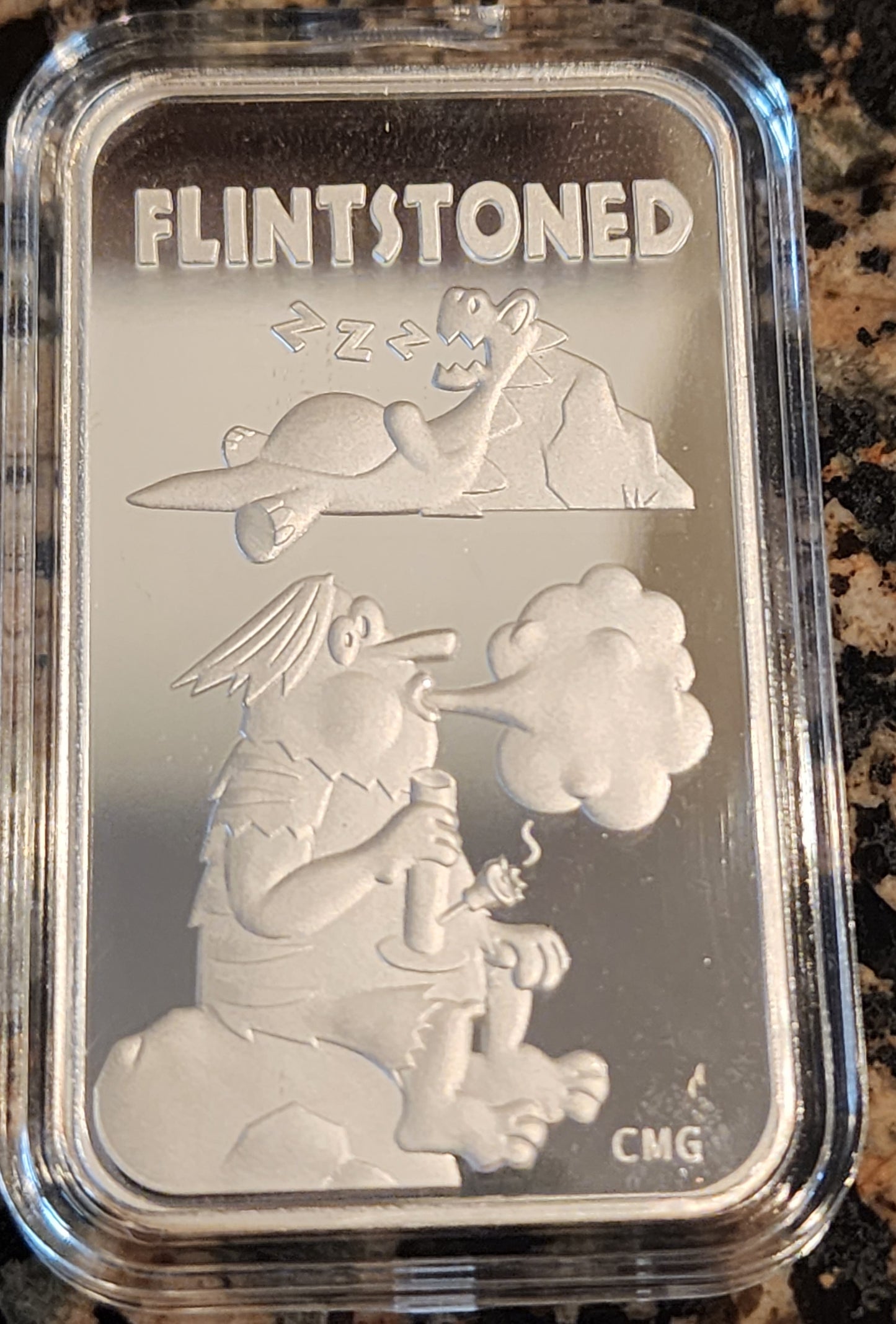 2023 Flintstones FlintSTONED 1 Oz .999 CMG Mint Silver Art Bar Rare w/ COA