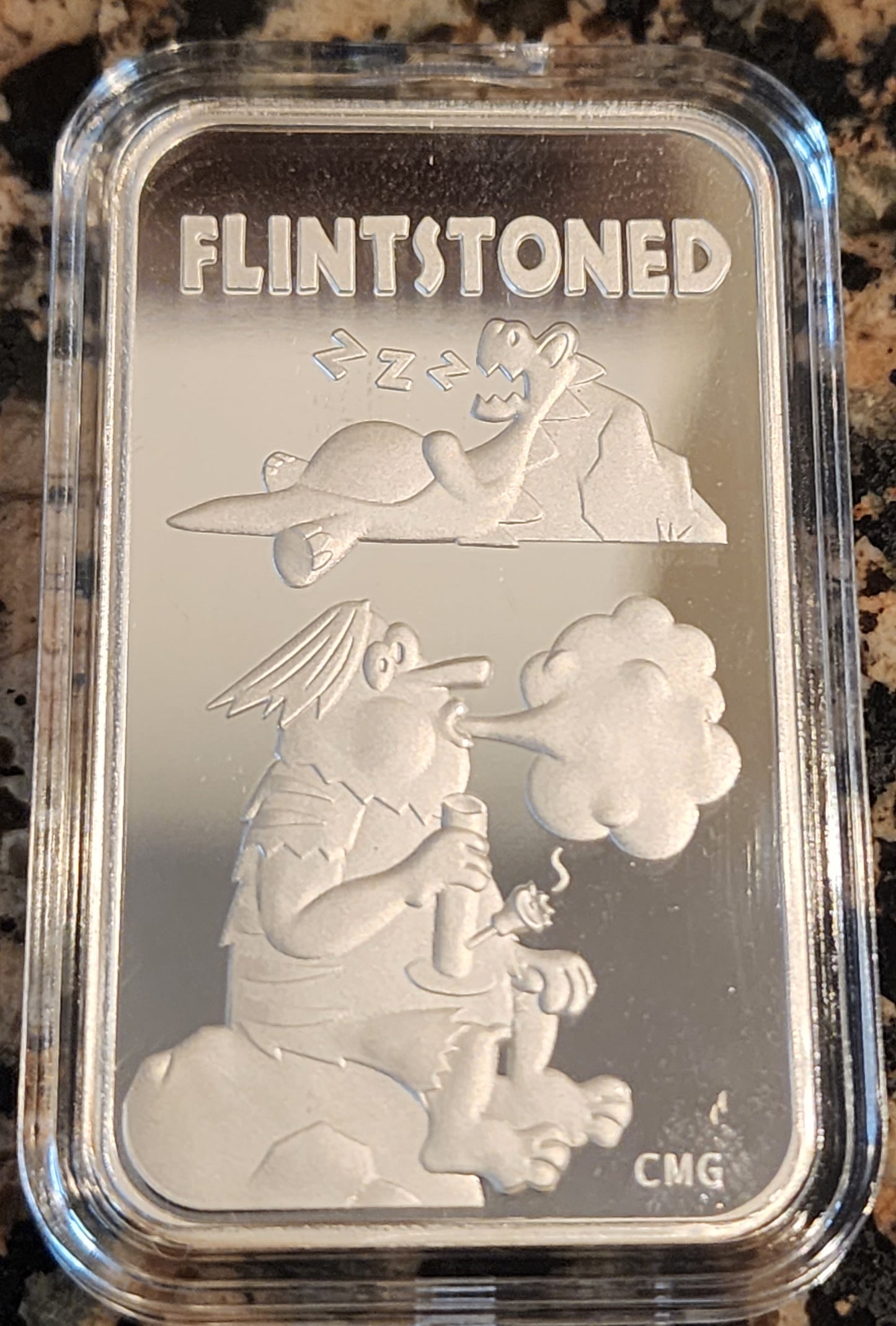 2023 Flintstones FlintSTONED 1 Oz .999 CMG Mint Silver Art Bar Rare w/ COA