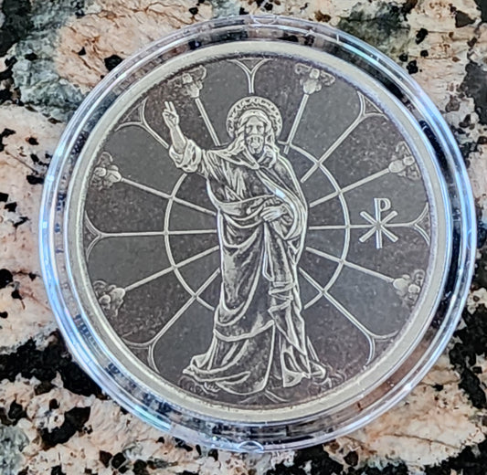 2022 JESUS COLLECTION LIGHT OF CHRIST ANTIQUE 1 OZ .999 SILVER PROOF-LIKE COIN w/ CAPSULE