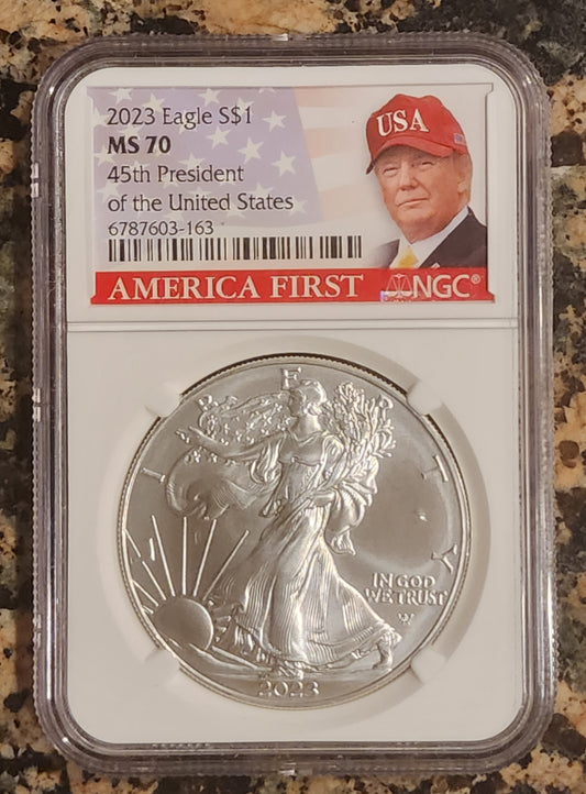 2023 Silver American Eagle MS70 Trump America First NGC Certified