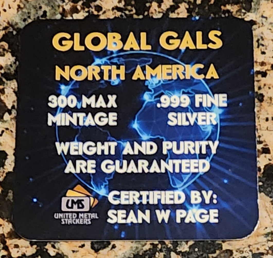 Global Gals Canada 1 Oz .999 Silver Art Bar 300 Max Mintage w/COA