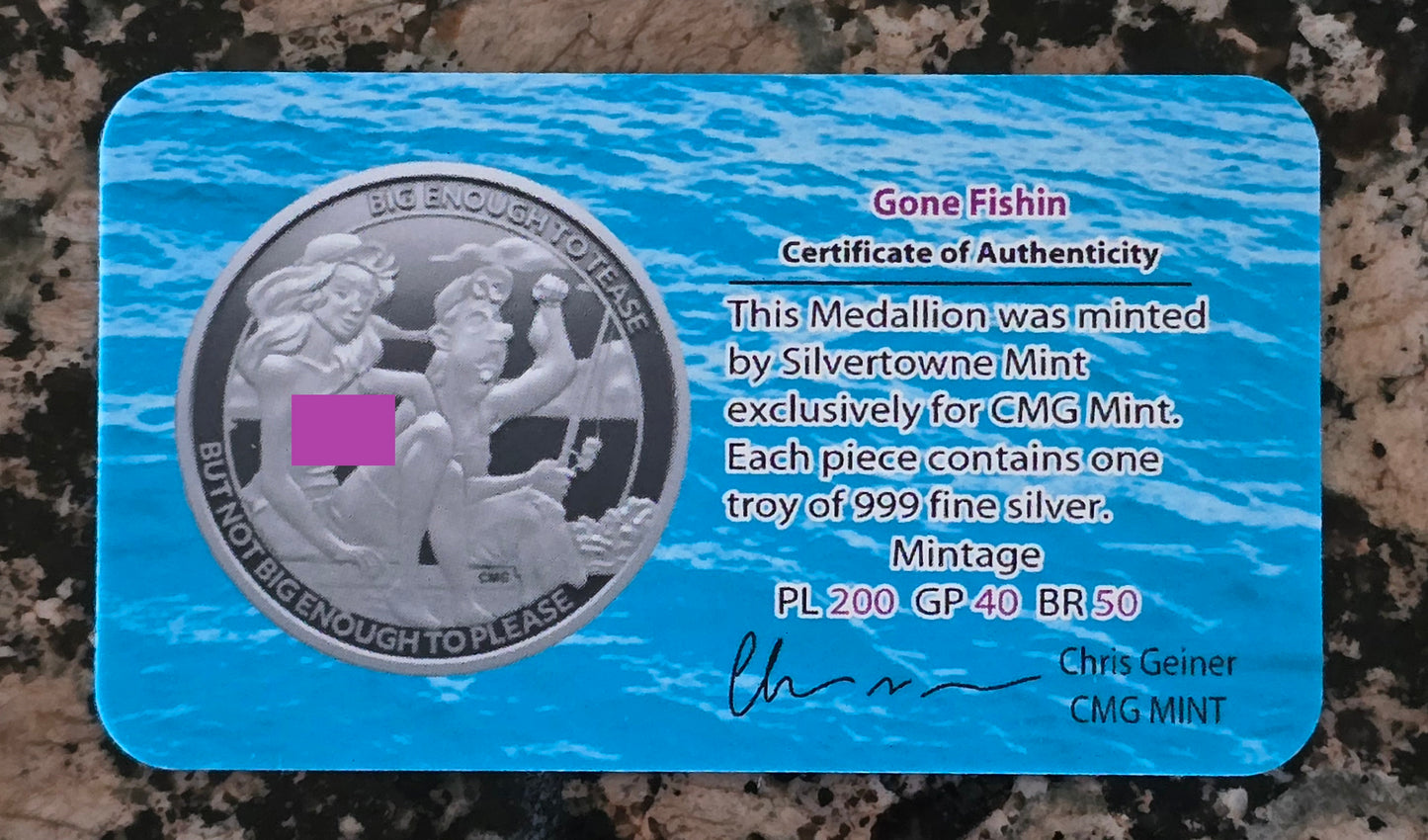 2024 Going Fishing Silver .999 1oz Round Limited Mintage of 200 with COA