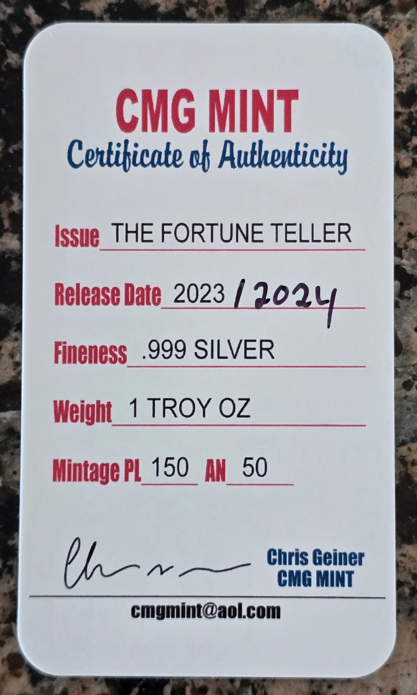 2024 Sexy Fortune Teller 1 Oz .999 CMG Mint Silver Art Bar Rare 150 Mintage w/ COA