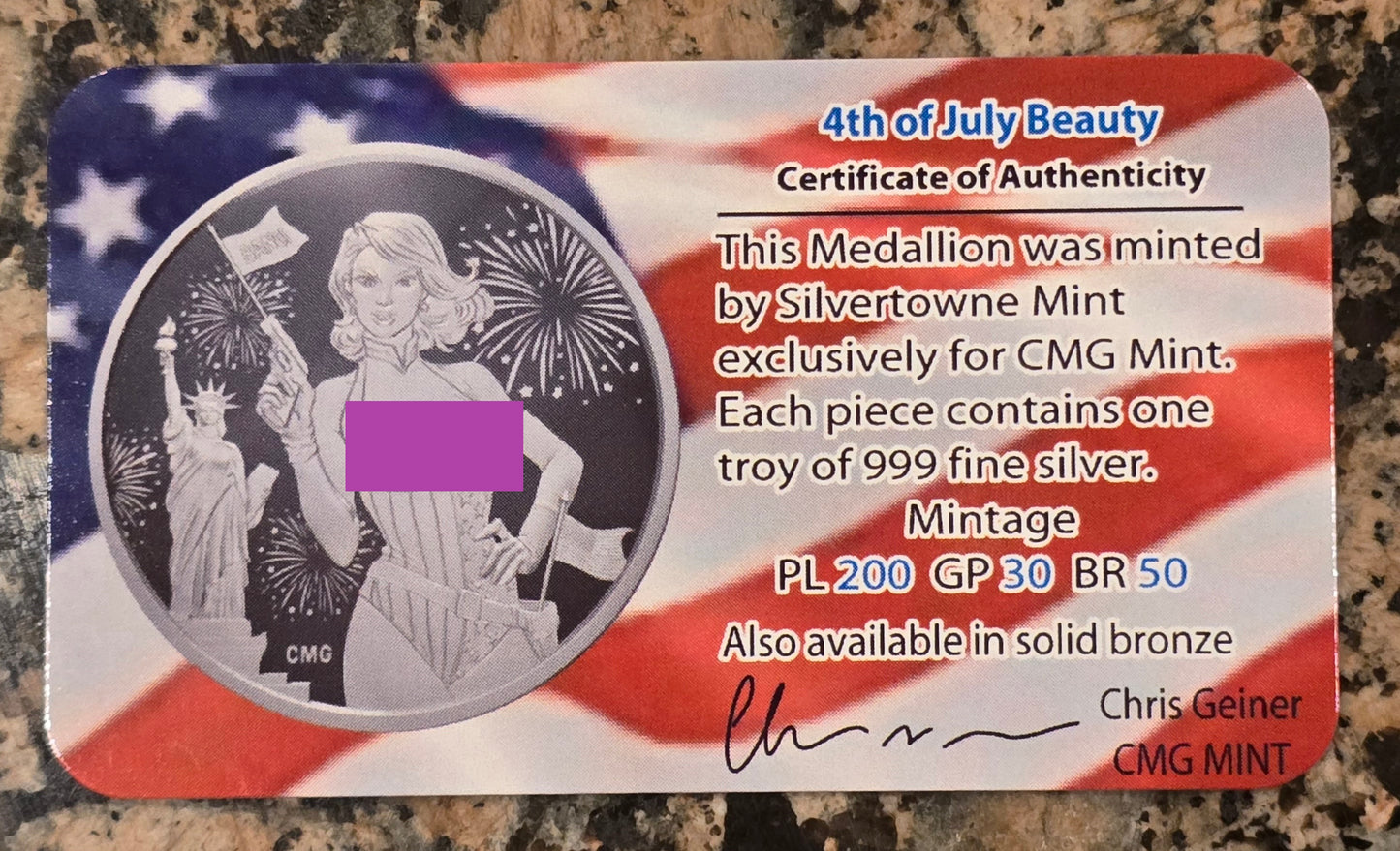 2024 Sexy 4th of July Beauty .999 1oz Round Limited Mintage of 200 with COA