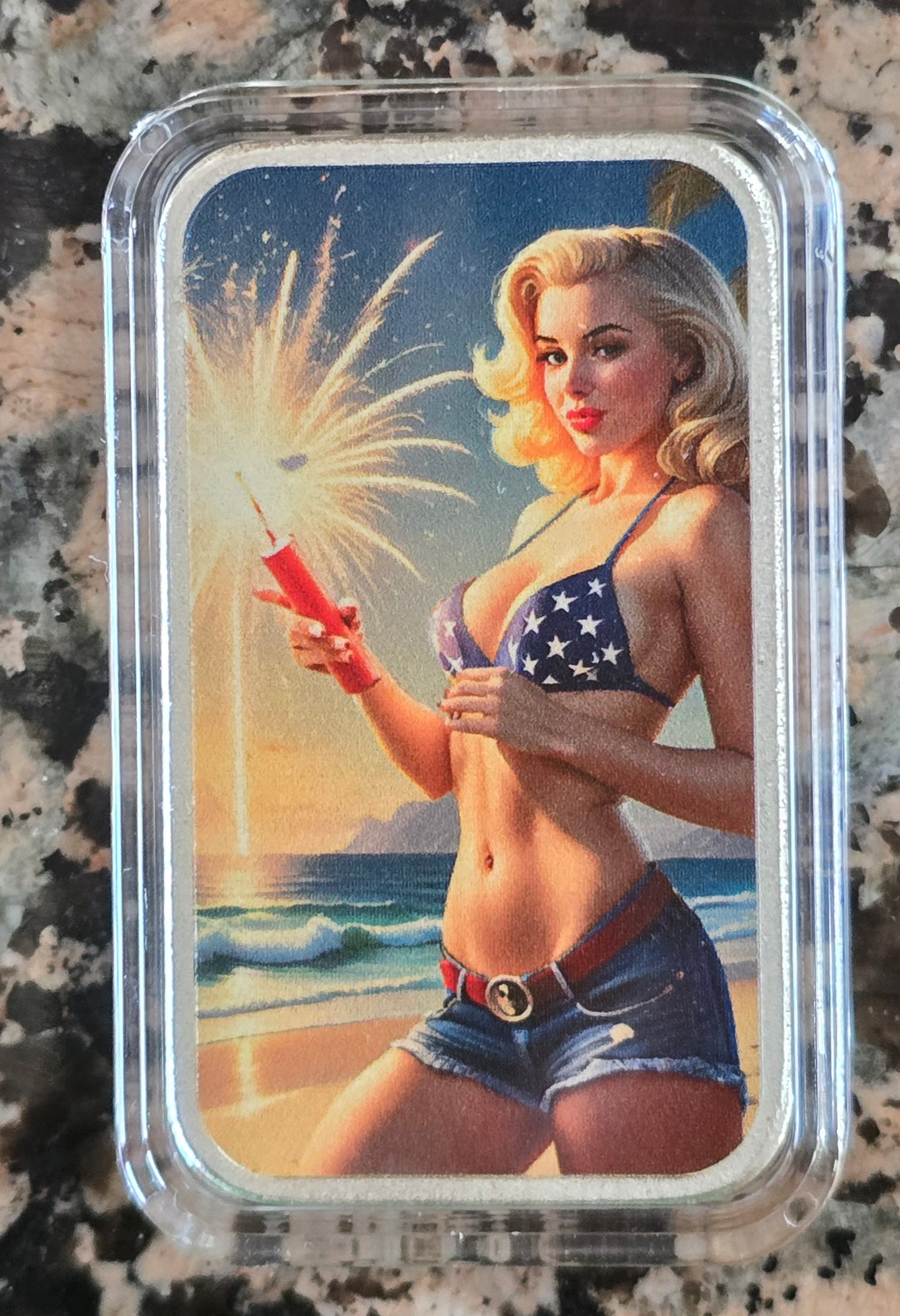 Sexy 4th of July MILF Man I Like Fireworks 1 Oz .999 Silver Art Bar 499 Mintage w/COA