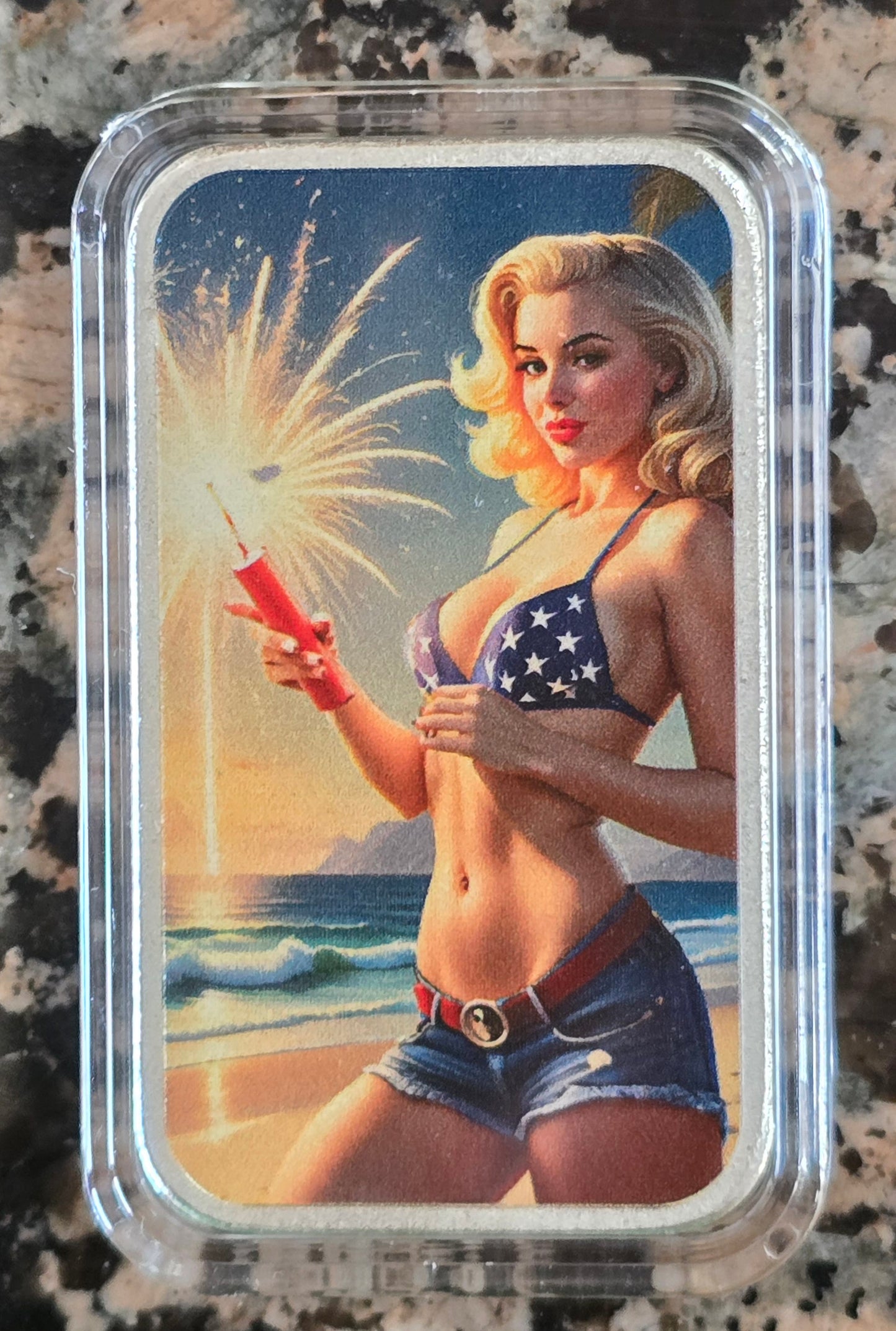 Sexy 4th of July MILF Man I Like Fireworks 1 Oz .999 Silver Art Bar 499 Mintage w/COA