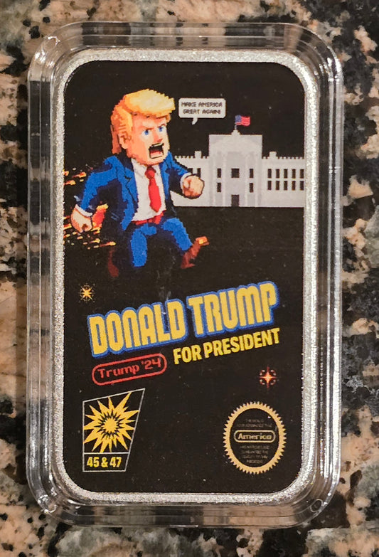 Super Trump For President 2024 1 Oz .999 Colorized Silver Bar 458 Minted w/Case