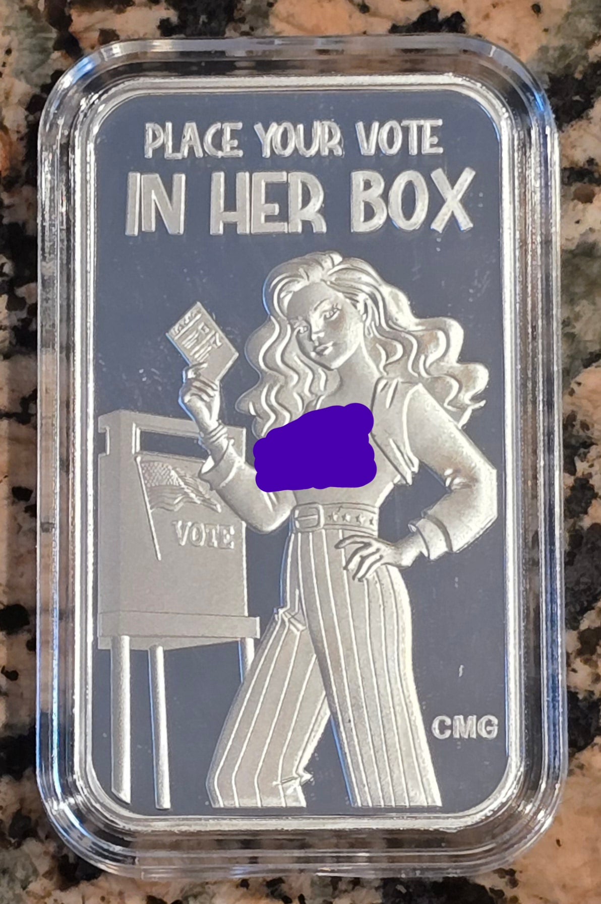 2024 Sexy Place Your Vote In Her Box 1 Oz .999 CMG Mint Silver Art Bar Rare 150 Mintage w/ COA