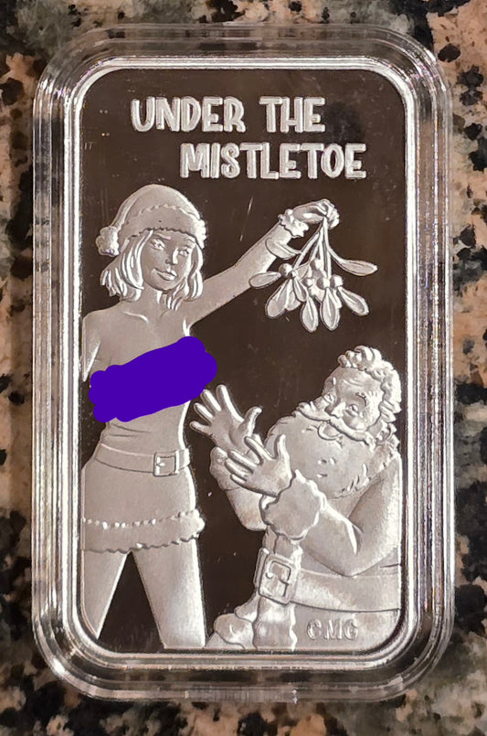 2024 Santa Under The Mistletoe 1 Oz .999 Silver CMG Mint Sexy Art Bar Rare w/ COA