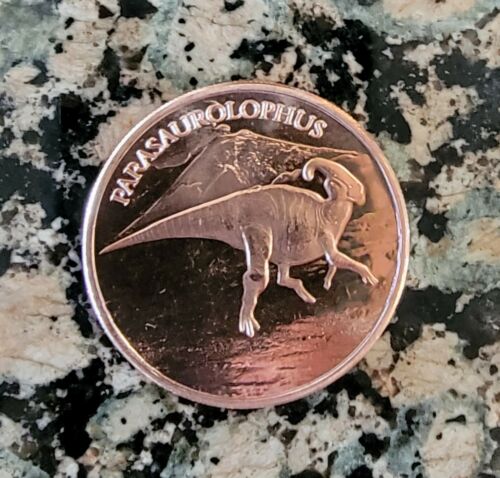 Dinosaur Parasaurolophus .999 Pure Copper Round 1 AVDP ounce BU Collectible