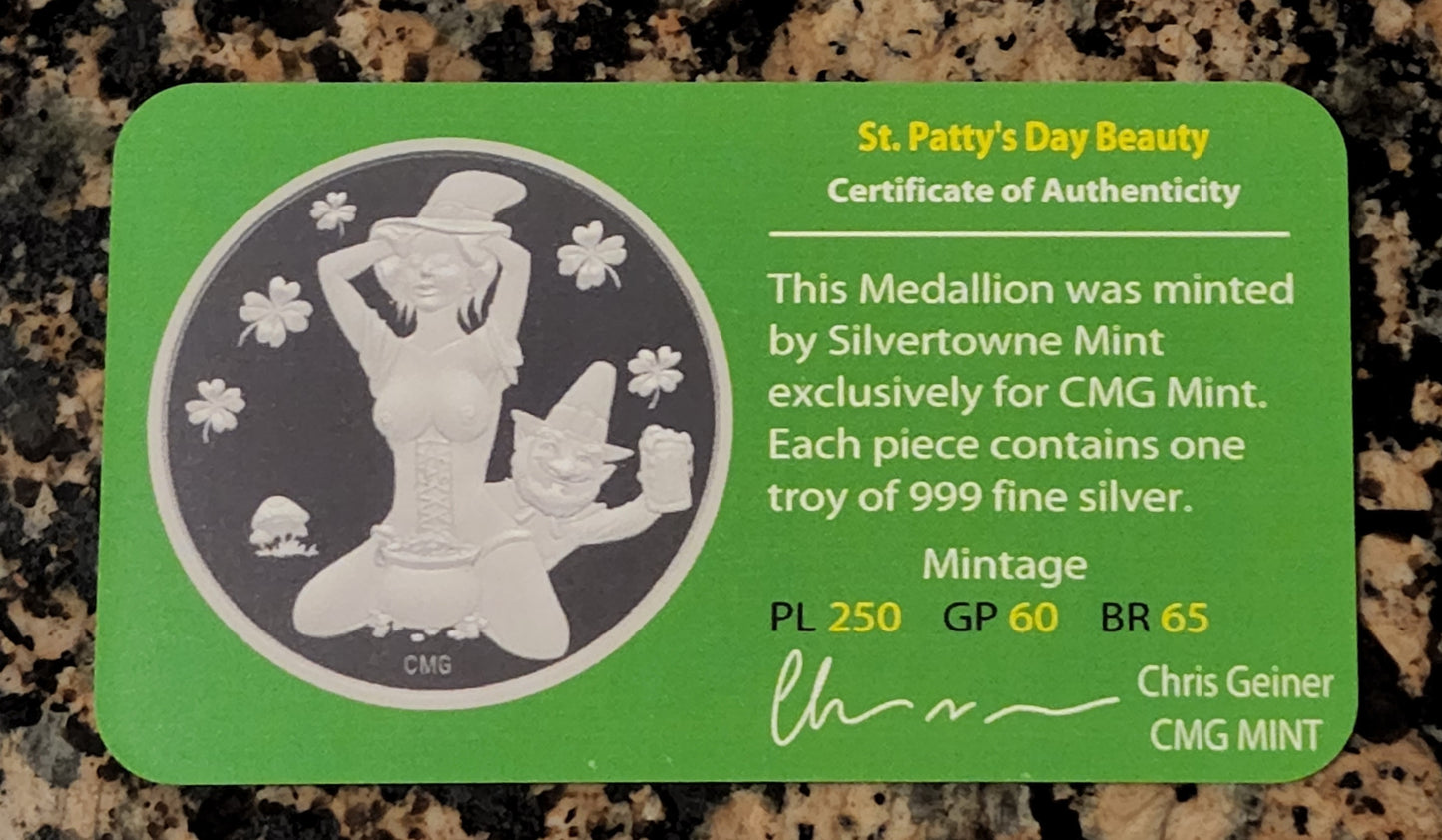 2022 Sexy St. Patty's Beauty Silver .999 1oz Round Limited Mintage of 250 with COA