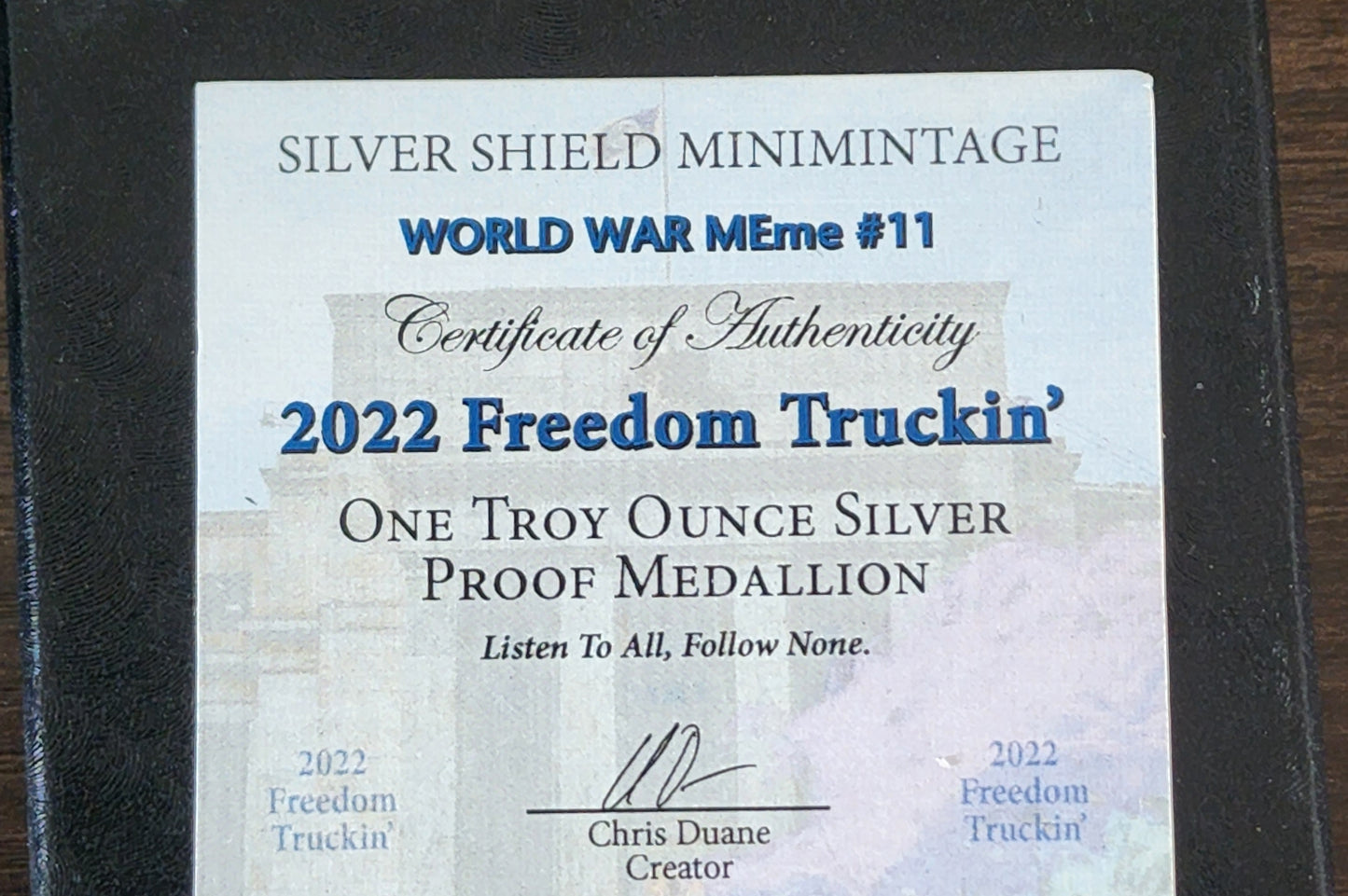 2022 FREEDOM TRUCKIN' Mini Mintage Silver Shield .999 Silver Round w/COA