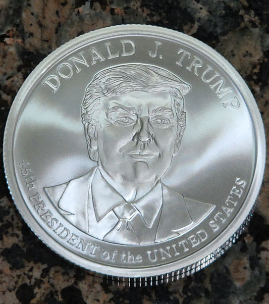 5 oz Stacker - Donald J. Trump 45th President 5 oz Silver Round 999 Fine BU