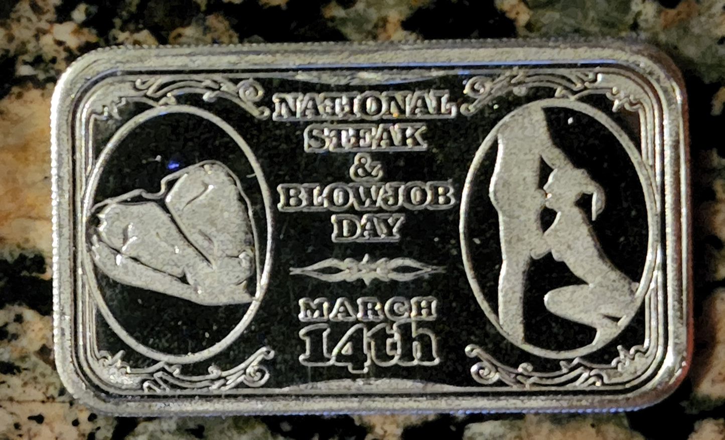 National Steak and BJ Day 1 Oz .999 Sexy Silver Art Bar Limited Mintage