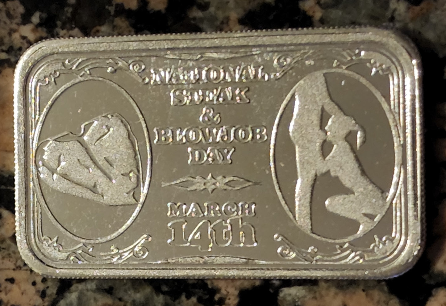 National Steak and BJ Day 1 Oz .999 Sexy Silver Art Bar Limited Mintage