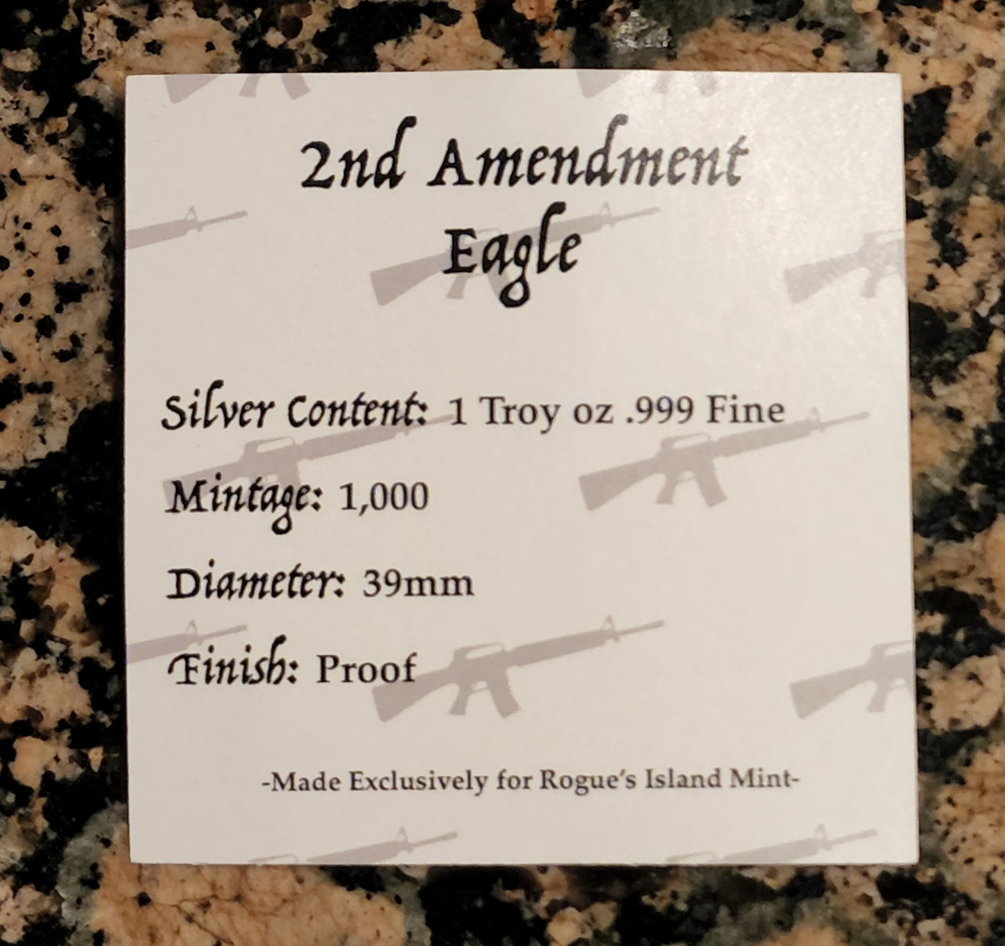 2A Second Amendment Eagle 1 Oz .999 Fine Silver Round Limited Edition w/ COA