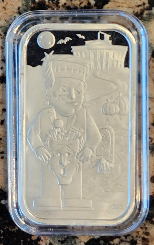 2022 Trump Halloween "Trumpenstein" 1 Oz .999 Silver Art Bar by CMG Mint w/ COA