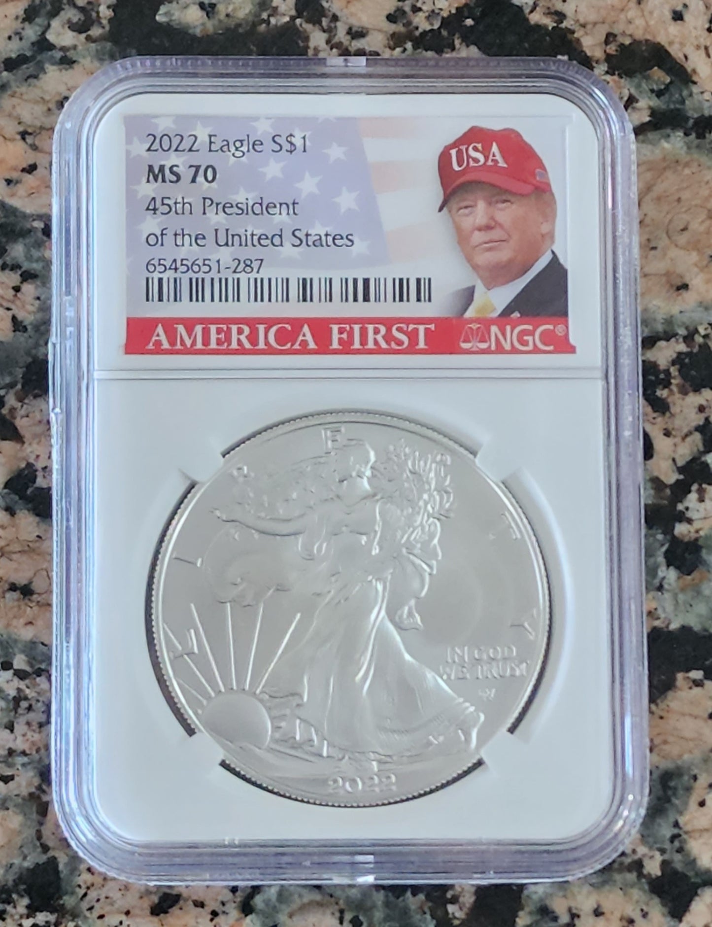 2022 Silver American Eagle MS70 Trump America First NGC Certified