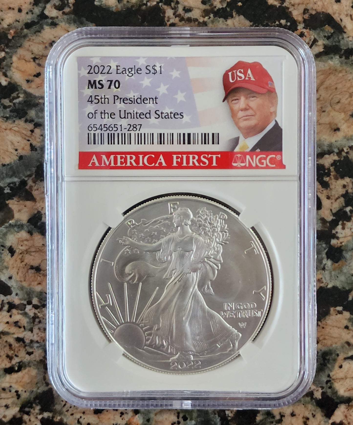 2022 Silver American Eagle MS70 Trump America First NGC Certified