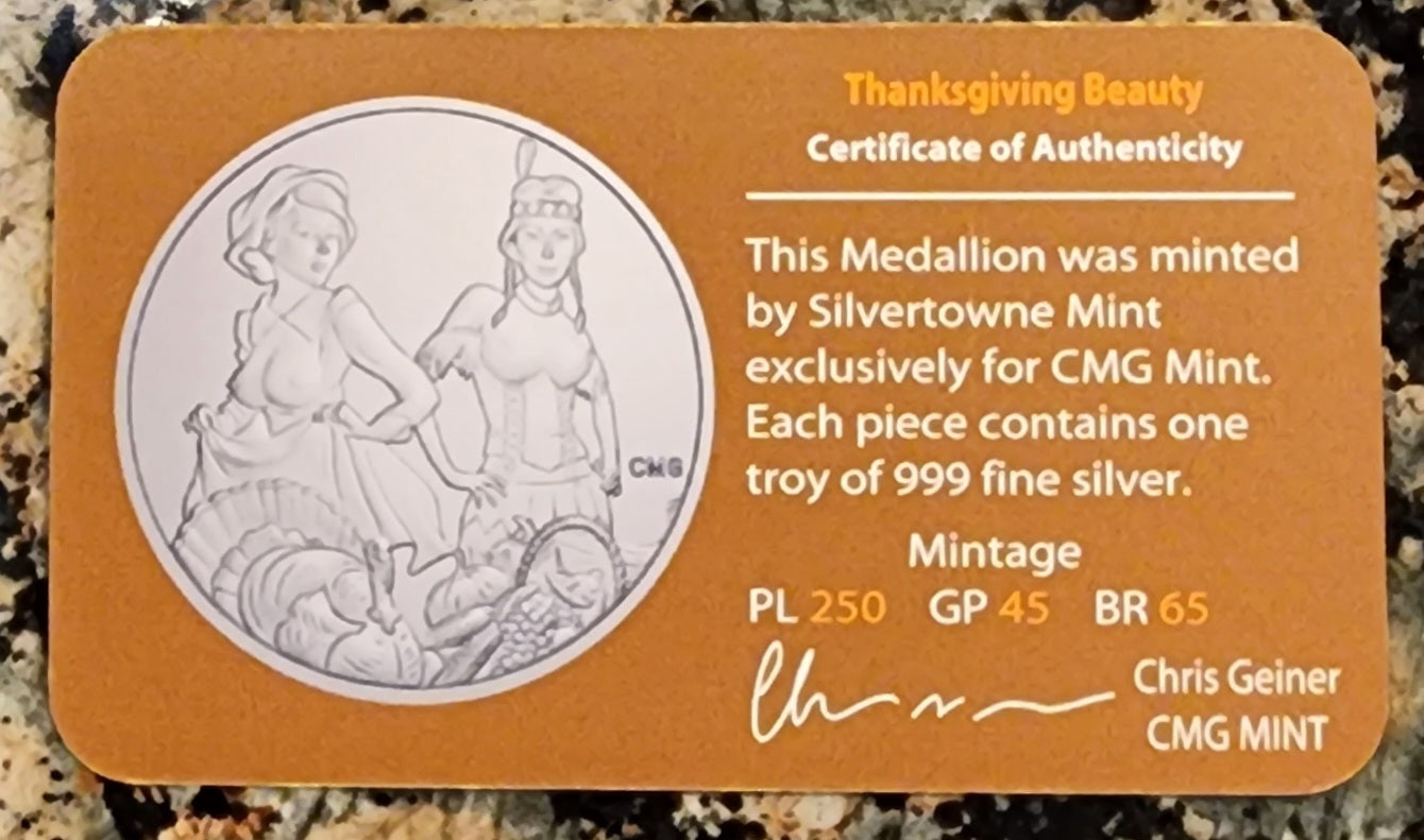 2022 Sexy Thanksgiving Beauty Silver .999 1oz Round Limited Mintage of 250 with COA