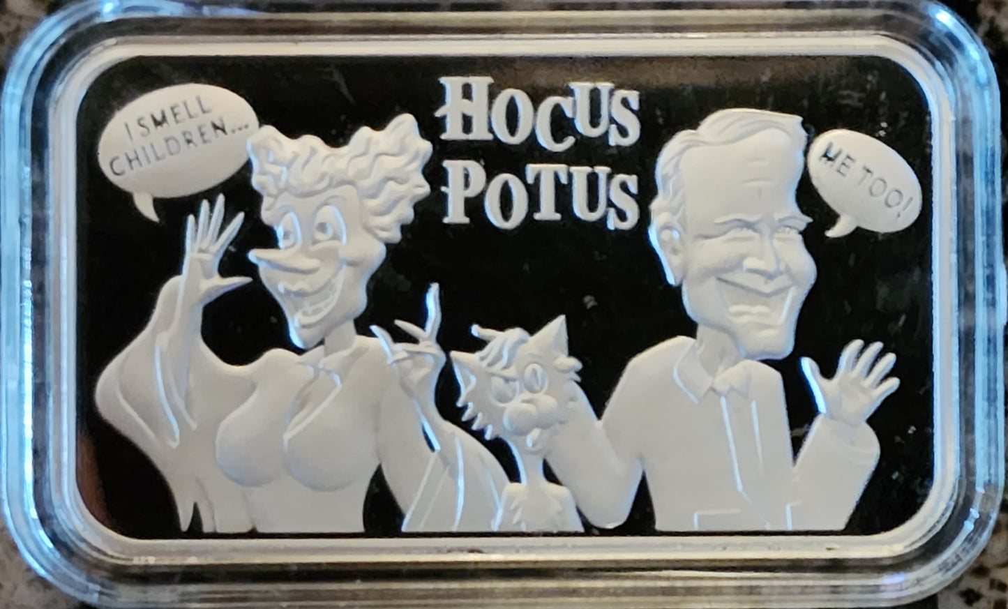 Biden Hocus POTUS 1 Oz .999 Silver Art Bar 230 Minted w/ Protective Case