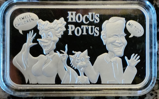 Biden Hocus POTUS 1 Oz .999 Silver Art Bar 230 Minted w/ Protective Case