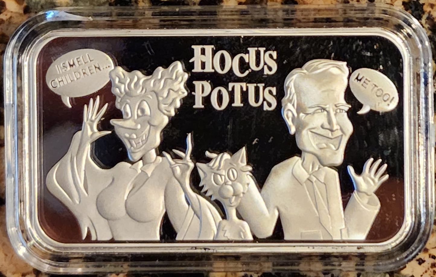 Biden Hocus POTUS 1 Oz .999 Silver Art Bar 230 Minted w/ Protective Case