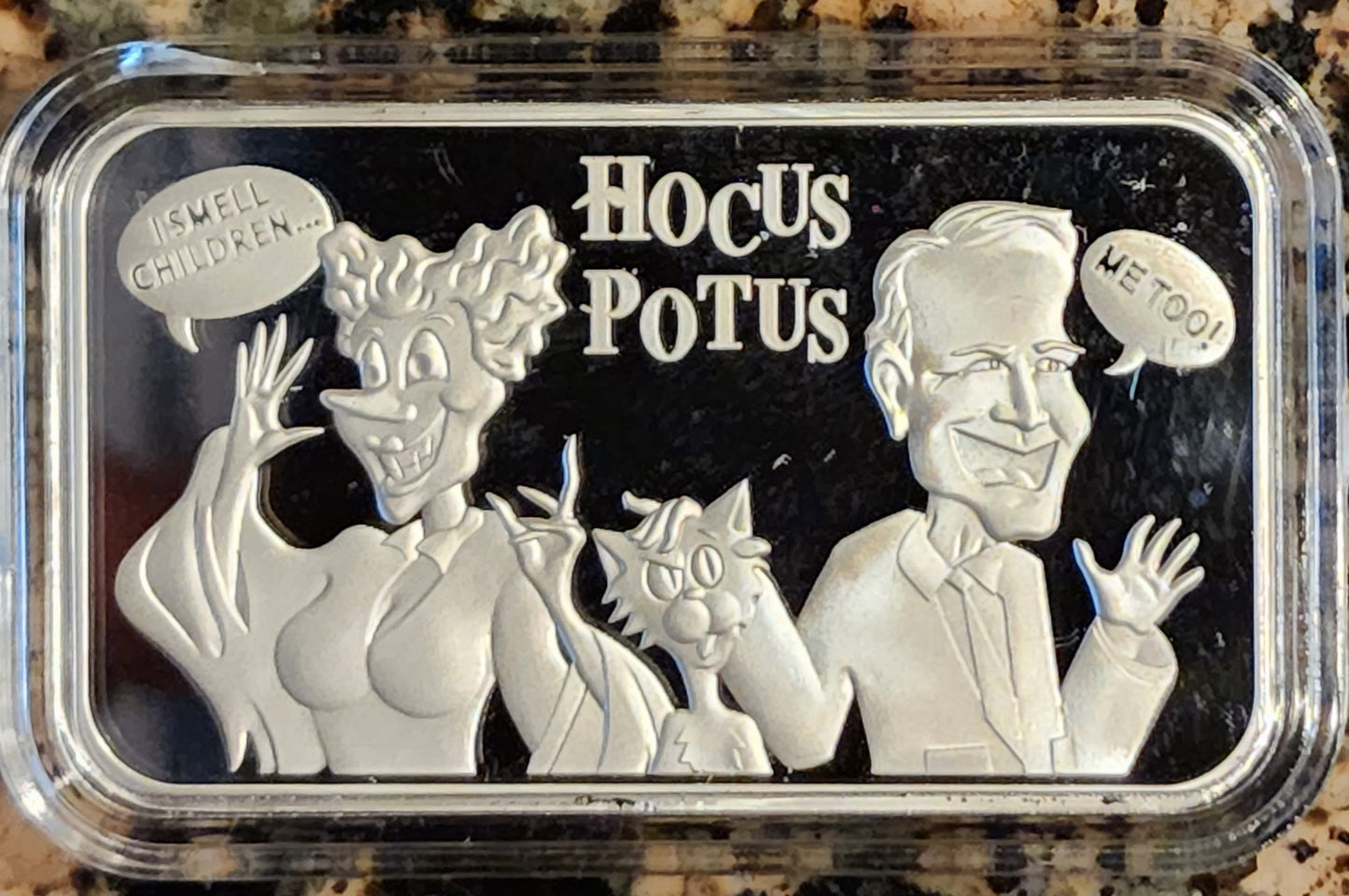 Biden Hocus POTUS 1 Oz .999 Silver Art Bar 230 Minted w/ Protective Case