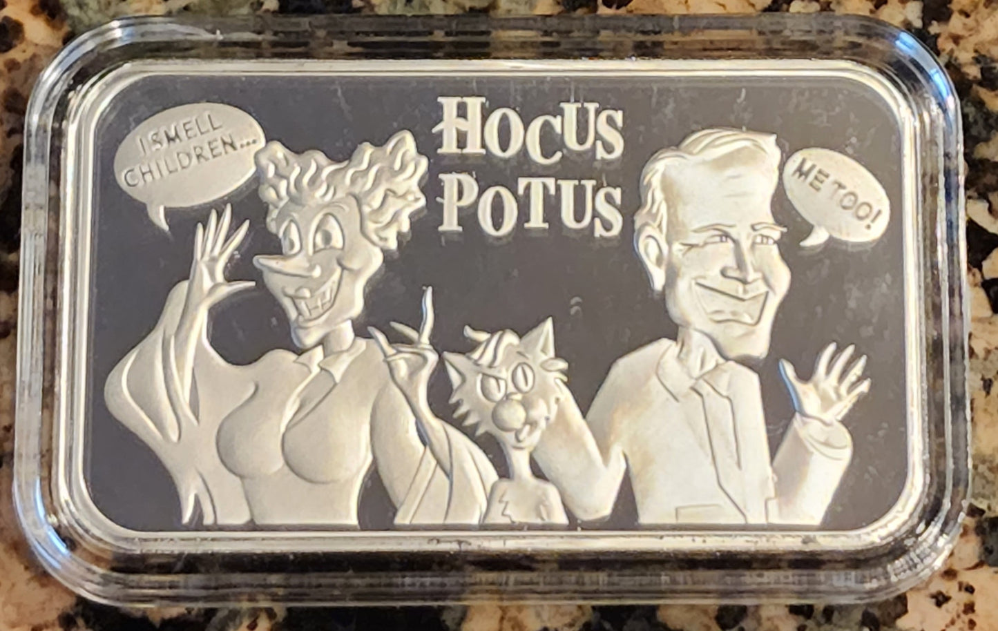 Biden Hocus POTUS 1 Oz .999 Silver Art Bar 230 Minted w/ Protective Case