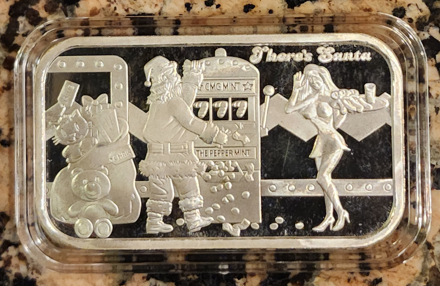 2022 There's Santa Merry Christmas Sexy 1 Oz .999 CMG Mint Silver Art Bar