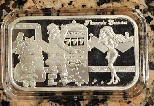 2022 There's Santa Merry Christmas Sexy 1 Oz .999 CMG Mint Silver Art Bar