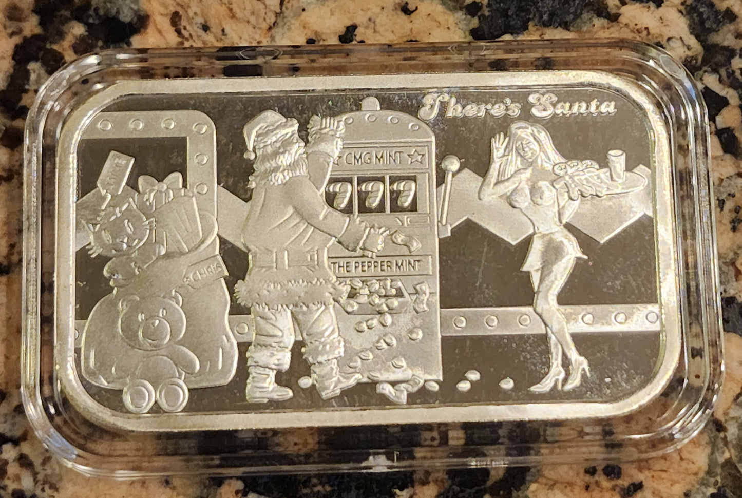 2022 There's Santa Merry Christmas Sexy 1 Oz .999 CMG Mint Silver Art Bar