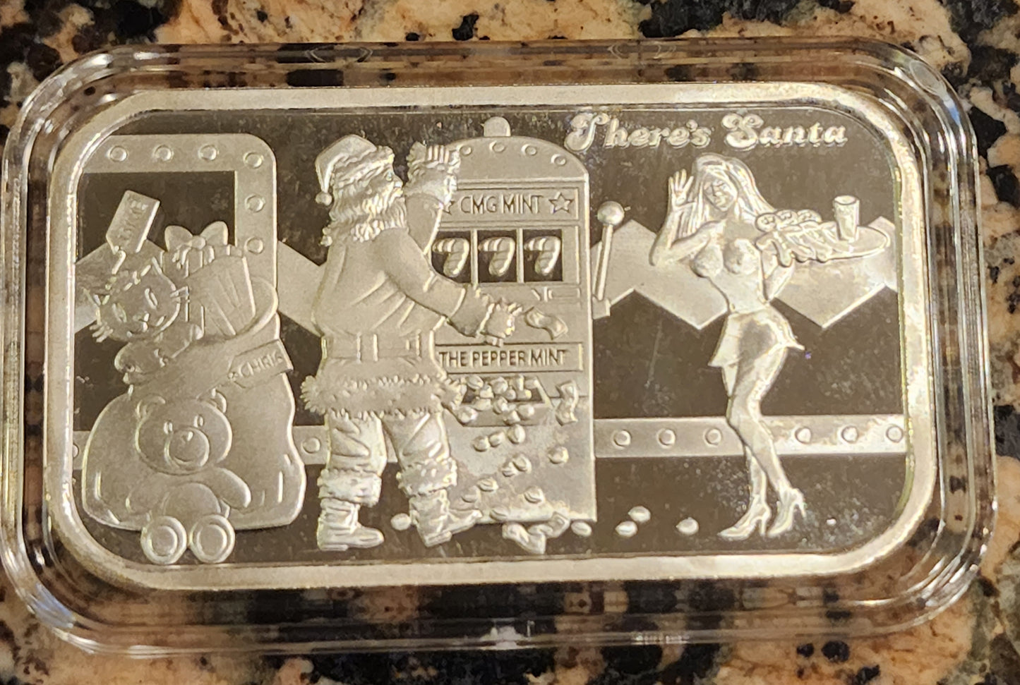 2022 There's Santa Merry Christmas Sexy 1 Oz .999 CMG Mint Silver Art Bar