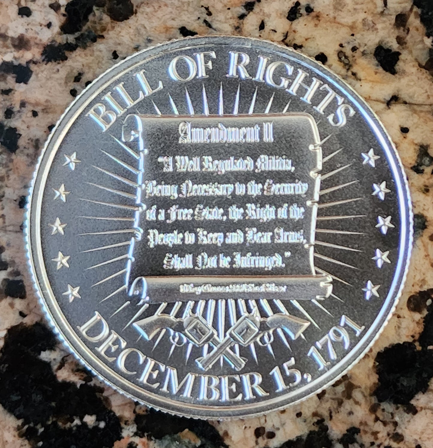 WASHINGTON BUST - BILL OF RIGHTS 2A 1 Oz. Fine Silver Round .999 BU