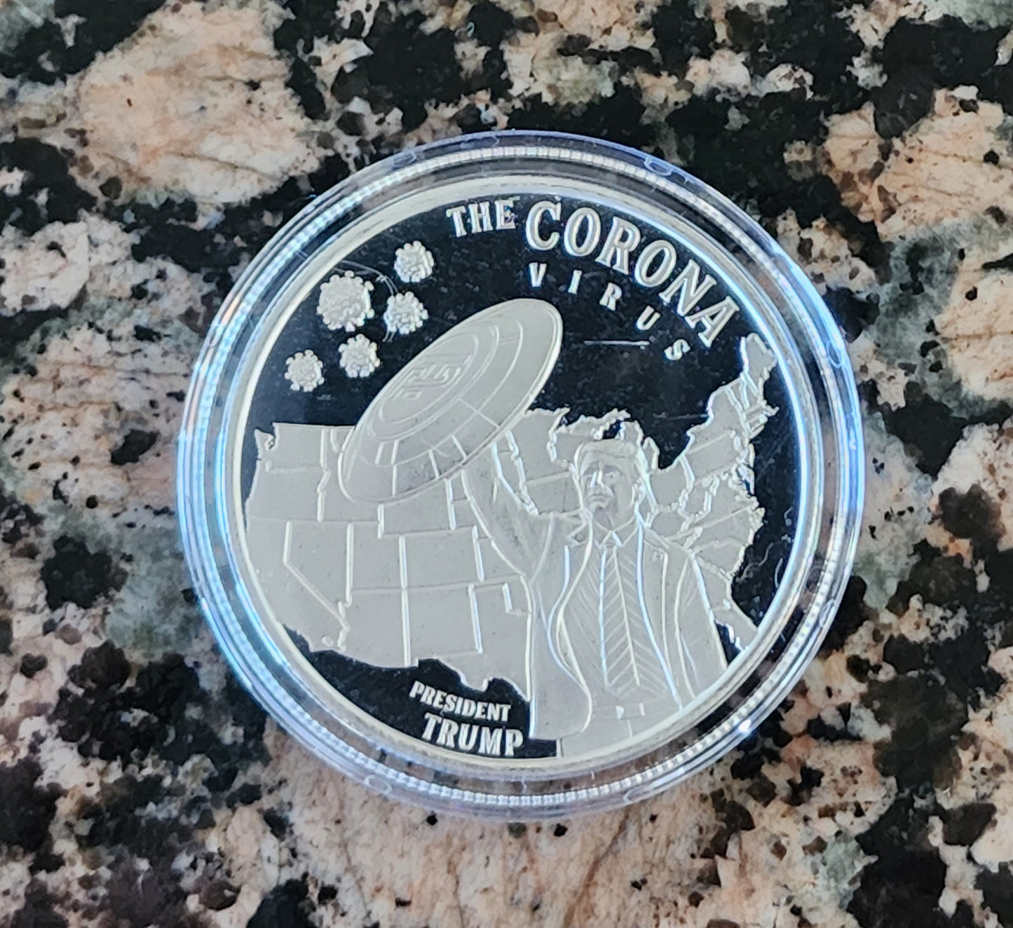 Trump Against Corona Virus 1 Troy Oz Silver Round .999 Fine w/ Capsule