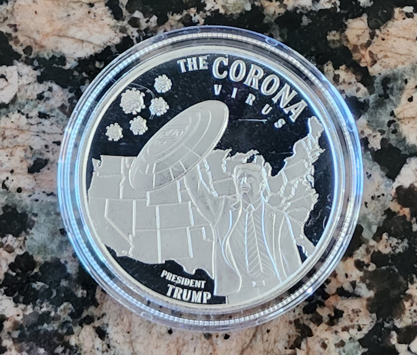 Trump Against Corona Virus 1 Troy Oz Silver Round .999 Fine w/ Capsule