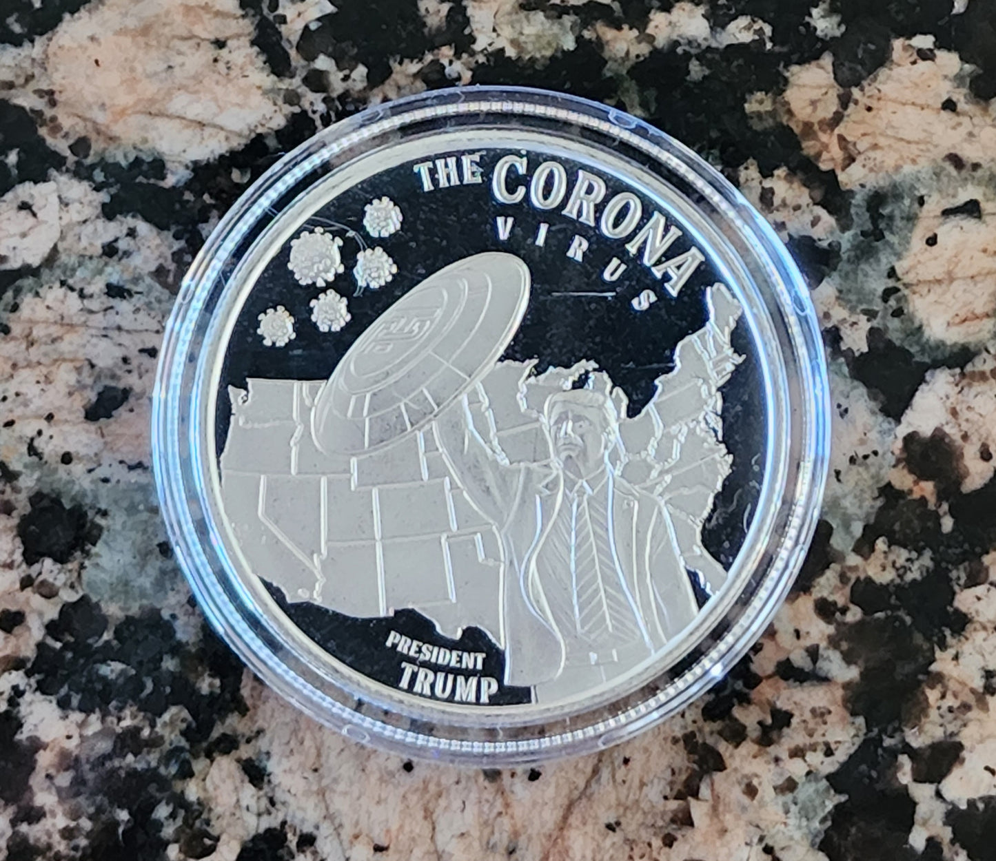 Trump Against Corona Virus 1 Troy Oz Silver Round .999 Fine w/ Capsule