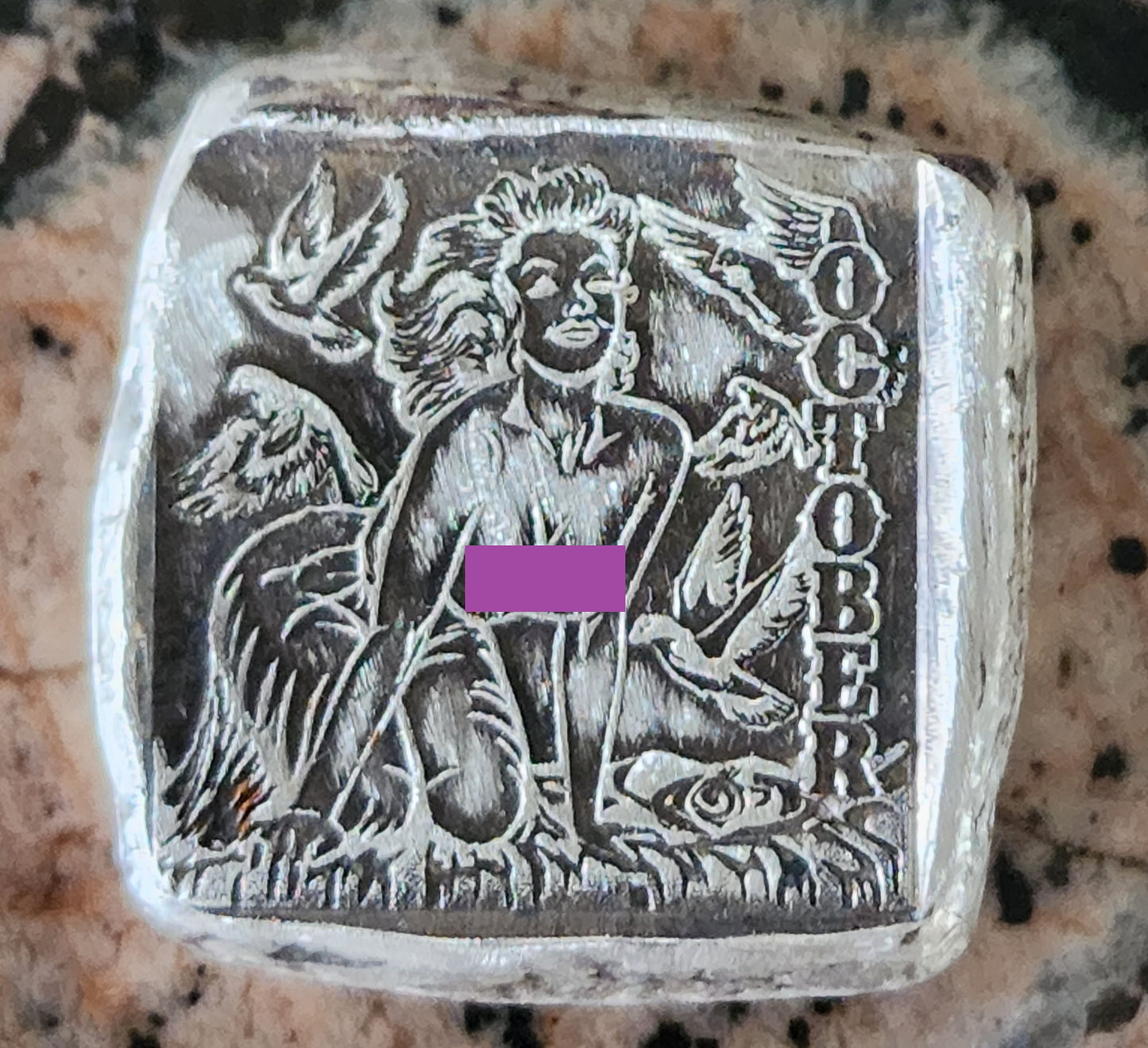 MK BARZ SEXY PIN UP GIRL - OCTOBER SQUARE 1OZT .999 FINE SILVER