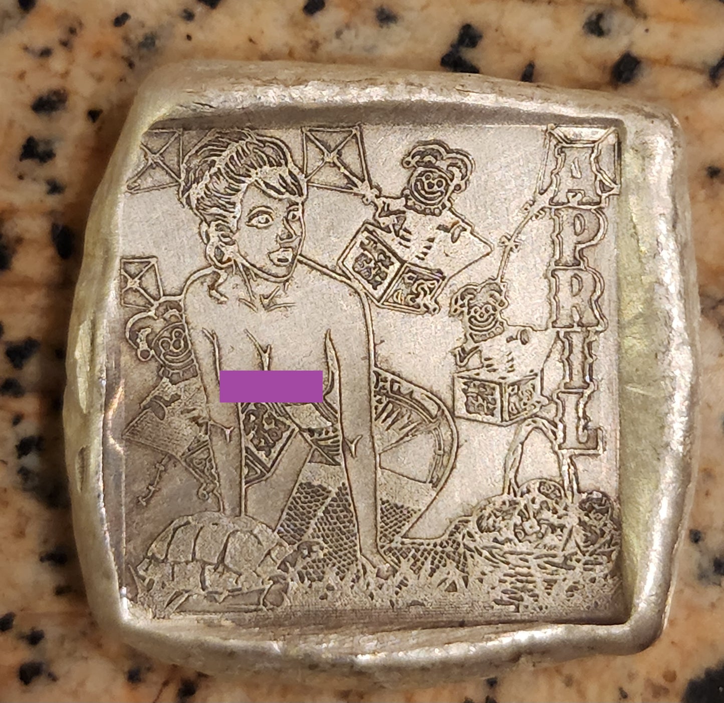 MK BARZ SEXY PIN UP GIRL - APRIL SQUARE 1OZT .999 FINE SILVER