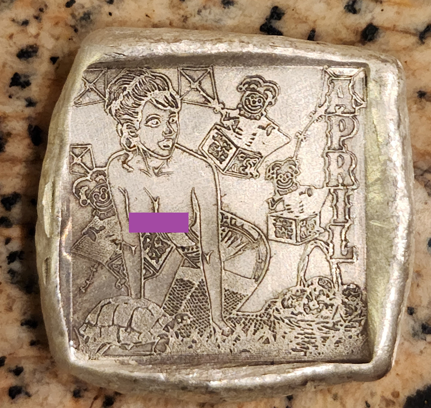 MK BARZ SEXY PIN UP GIRL - APRIL SQUARE 1OZT .999 FINE SILVER