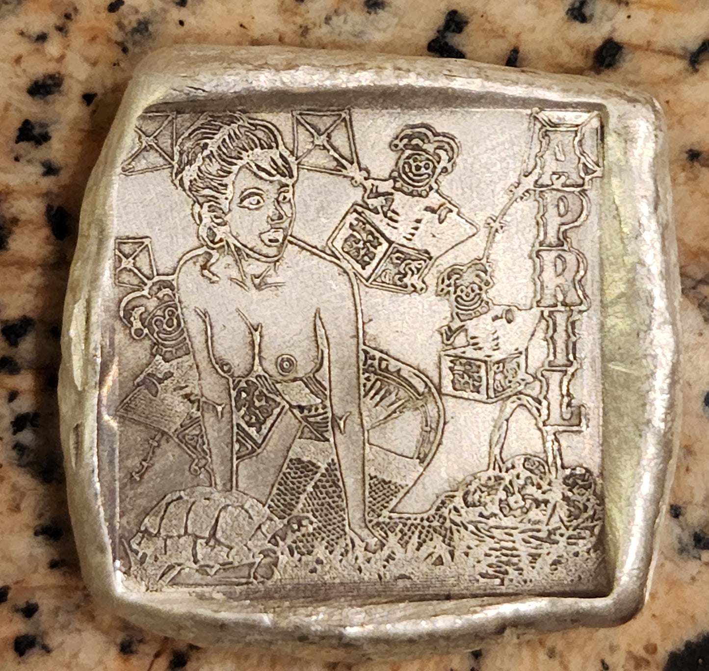 MK BARZ SEXY PIN UP GIRL - APRIL SQUARE 1OZT .999 FINE SILVER