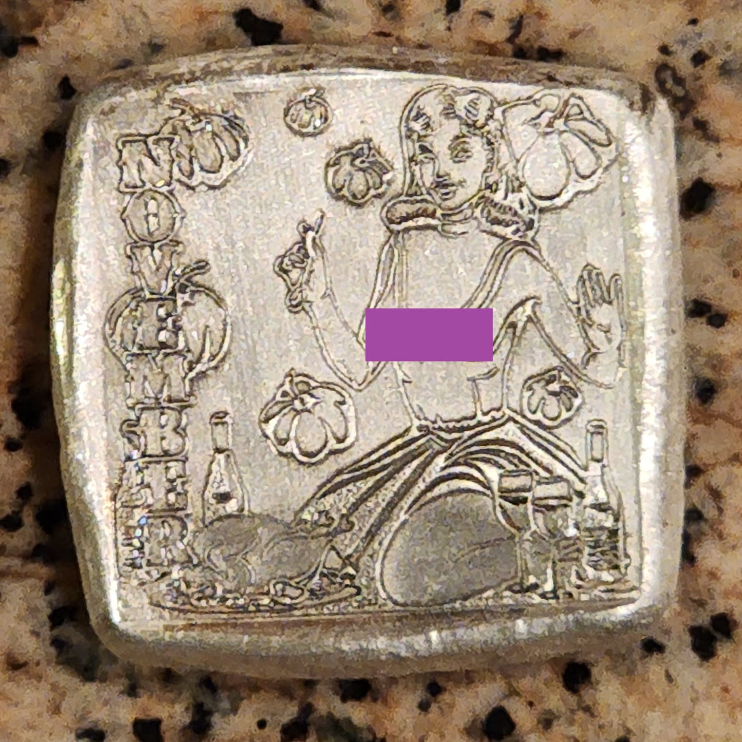 MK BARZ SEXY PIN UP GIRL - NOVEMBER SQUARE 1OZT .999 FINE SILVER