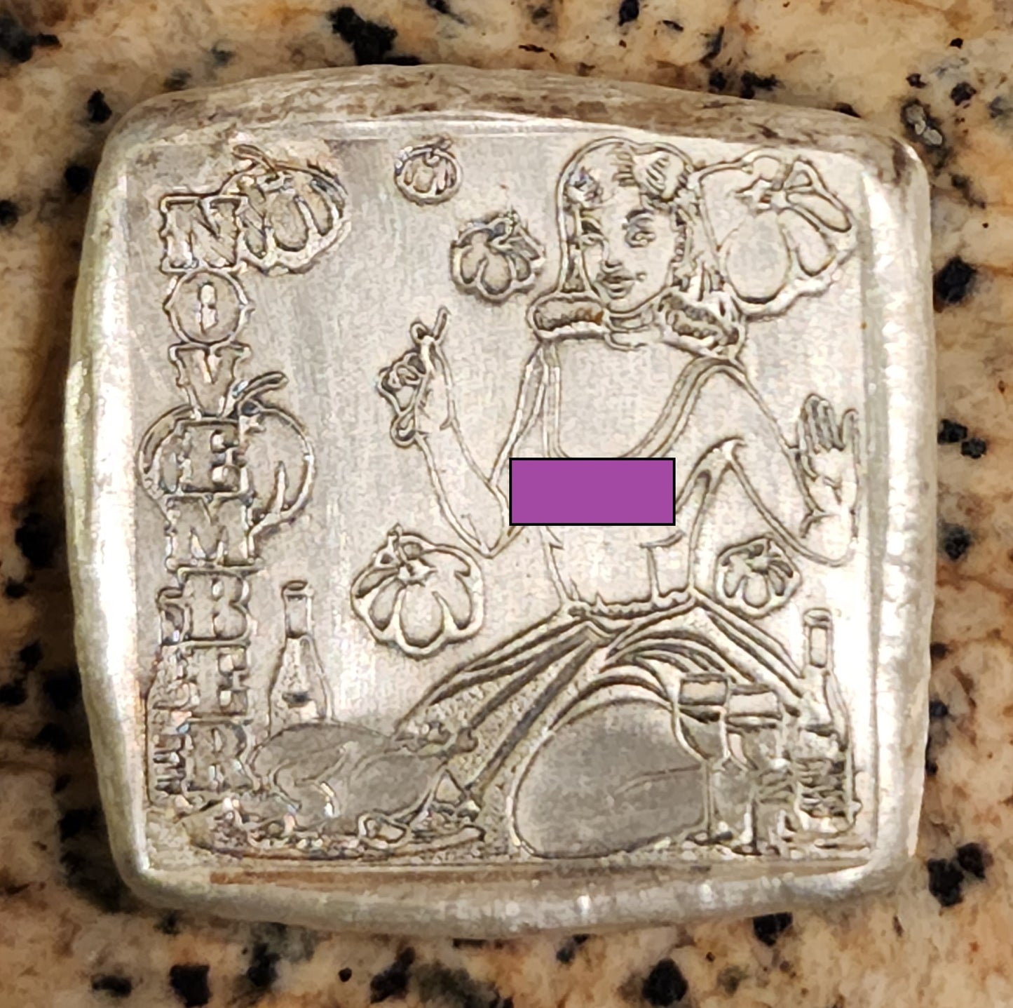 MK BARZ SEXY PIN UP GIRL - NOVEMBER SQUARE 1OZT .999 FINE SILVER