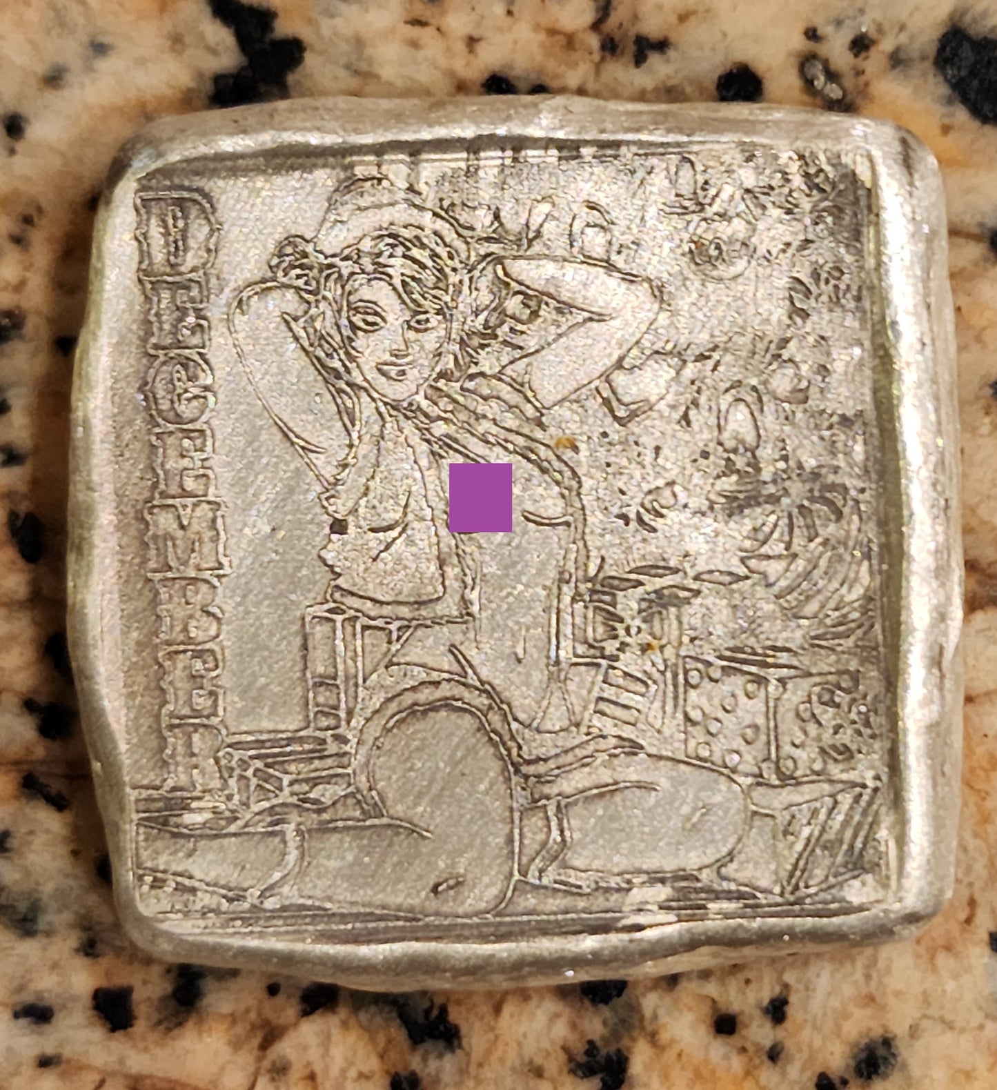 MK BARZ SEXY PIN UP GIRL - DECEMBER SQUARE 1OZT .999 FINE SILVER