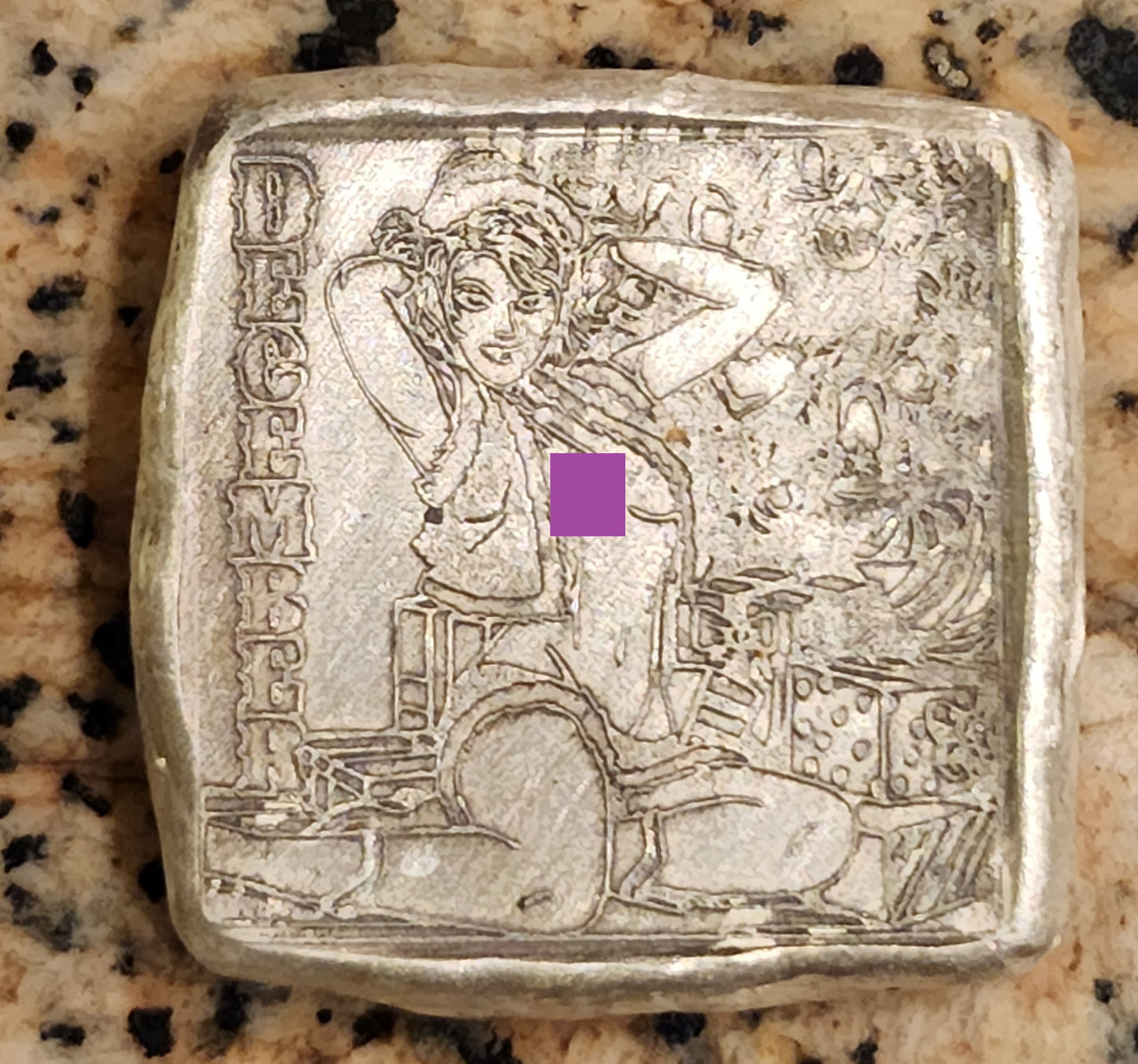 MK BARZ SEXY PIN UP GIRL - DECEMBER SQUARE 1OZT .999 FINE SILVER